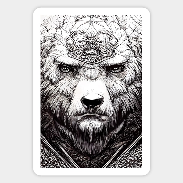 Bear Grizzly Wild Nature Illustration Line Epic Illustration Line Art Magnet by Cubebox